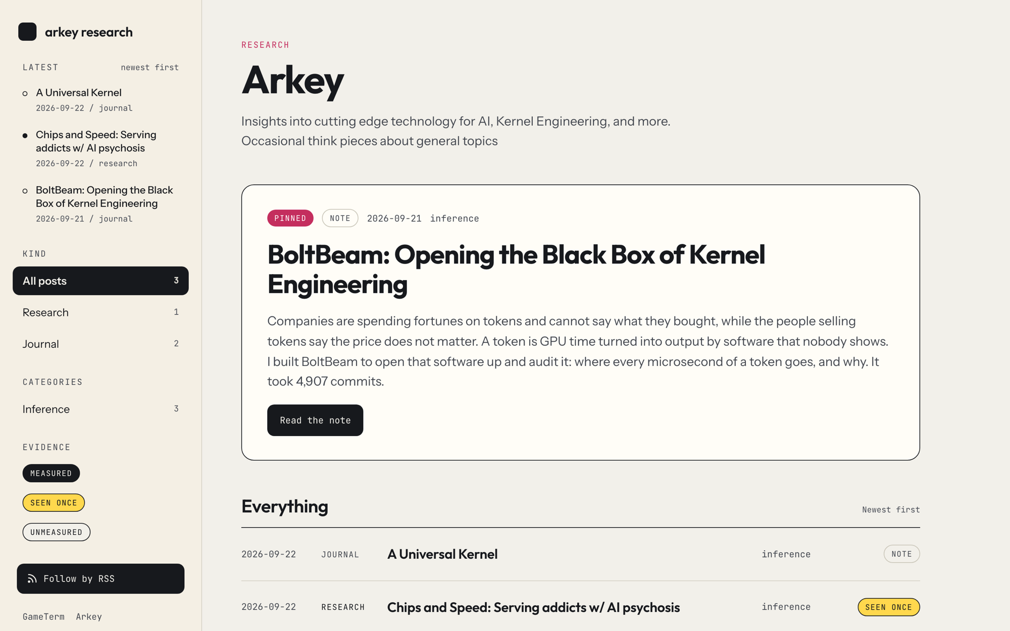 Arkey Research — pinned note and post list